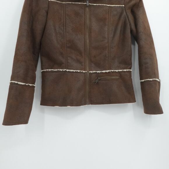 Prana Jacket Womens Small‎ Brown Faux Suede Sherpa Lined Esme Moto Boho Gorp - Picture 9 of 11